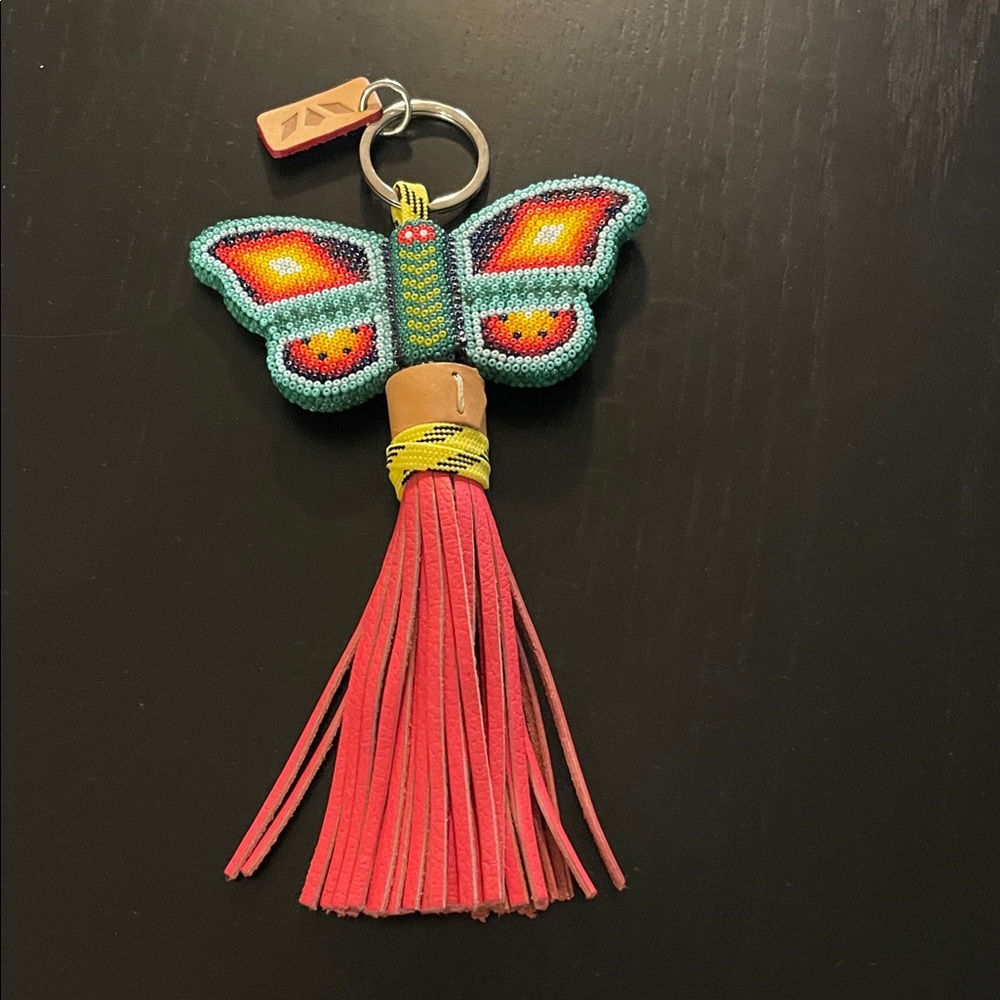 Beaded Butterfly Tassel Keychain with Pink Fringe by Consuela!